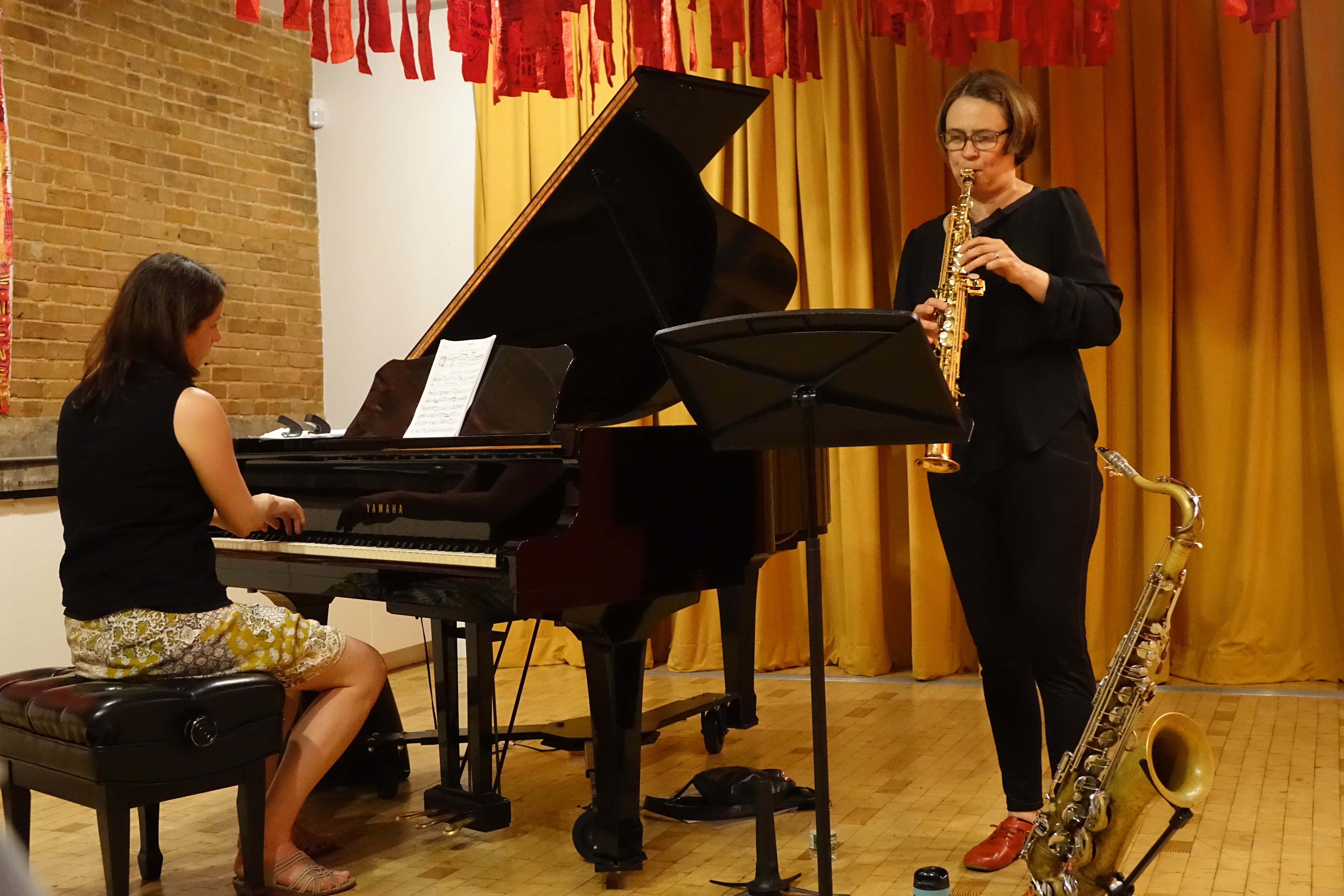 Kris Davis and Ingrid Laubrock at the HappyluckyNo1 gallery, Brooklyn in June 2019