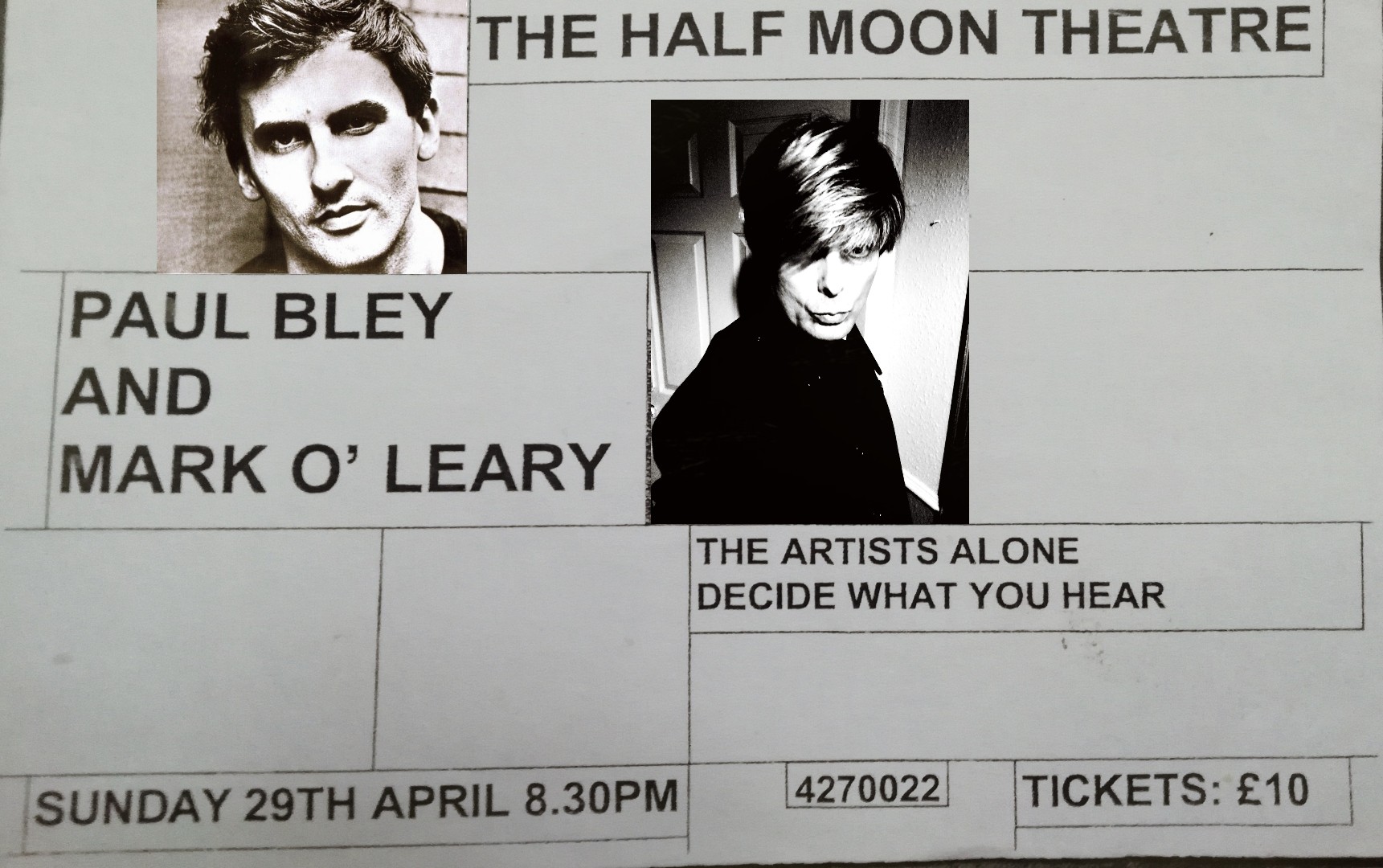 Paul Bley Mark O'Leary Half Moon Theatre Duo Performance