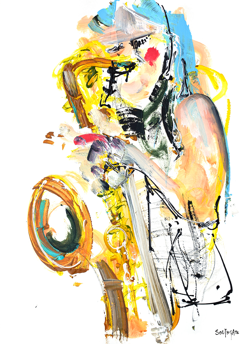 Adele Sauros, as interpreted by artist Gina Southgate, live at Telakka Jazz 2025 in Tampere, Finland