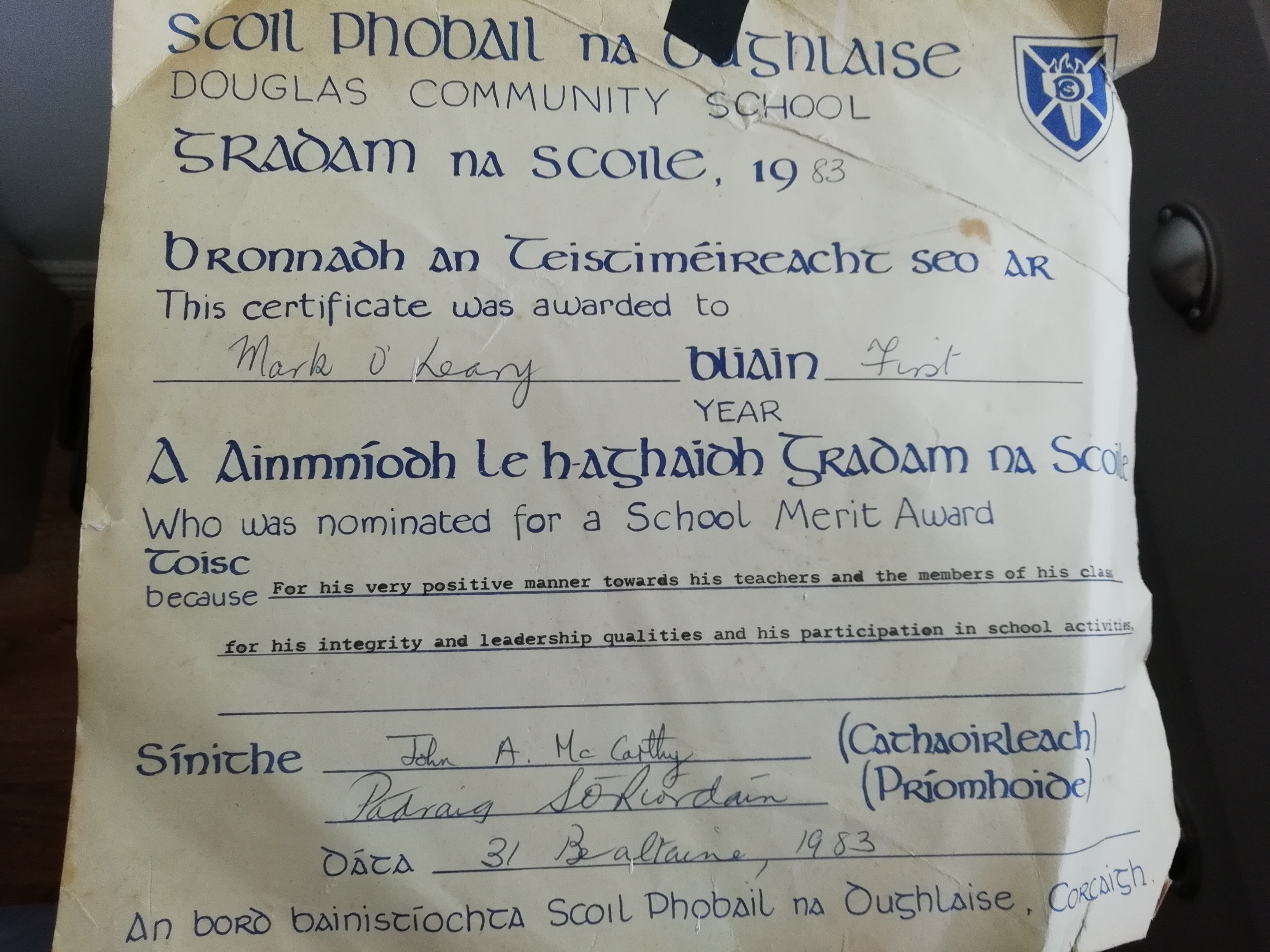 Mark O'Leary Gradam Award (Pour le Mérite)