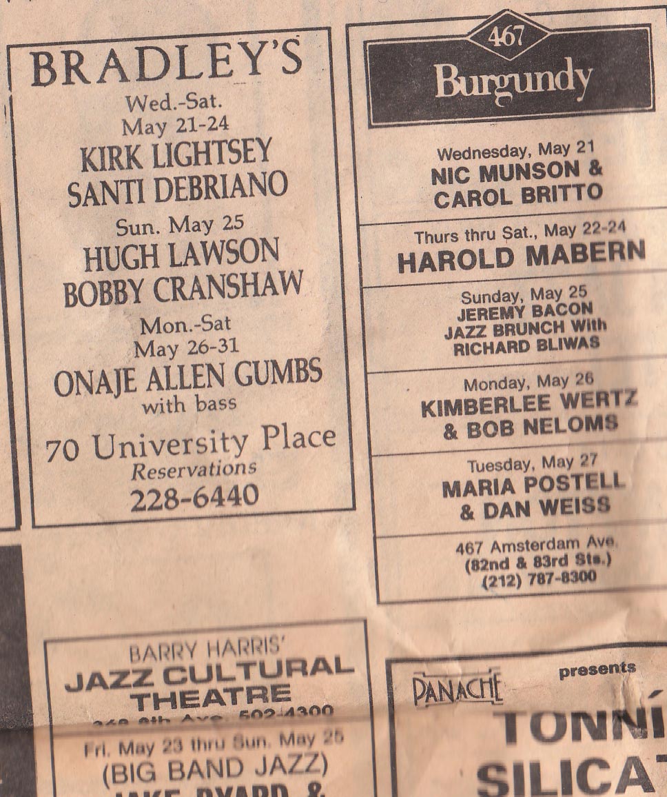 Village Voice Jazz Listing from 1986 — jazz photo by Richard Bliwas | All About Jazz