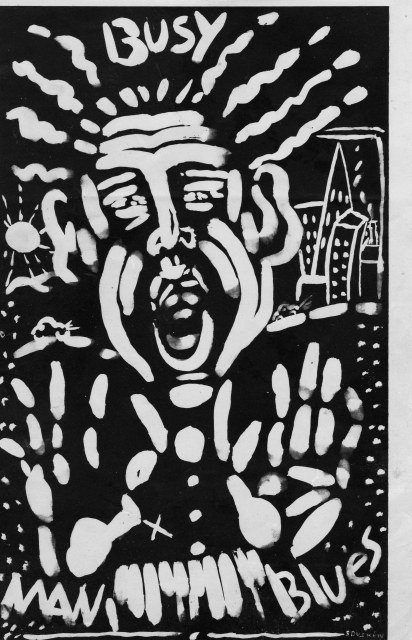 Busy Man Blues, a Portrait of Tim White This One Resides at Tim's . White Paint on Black Board