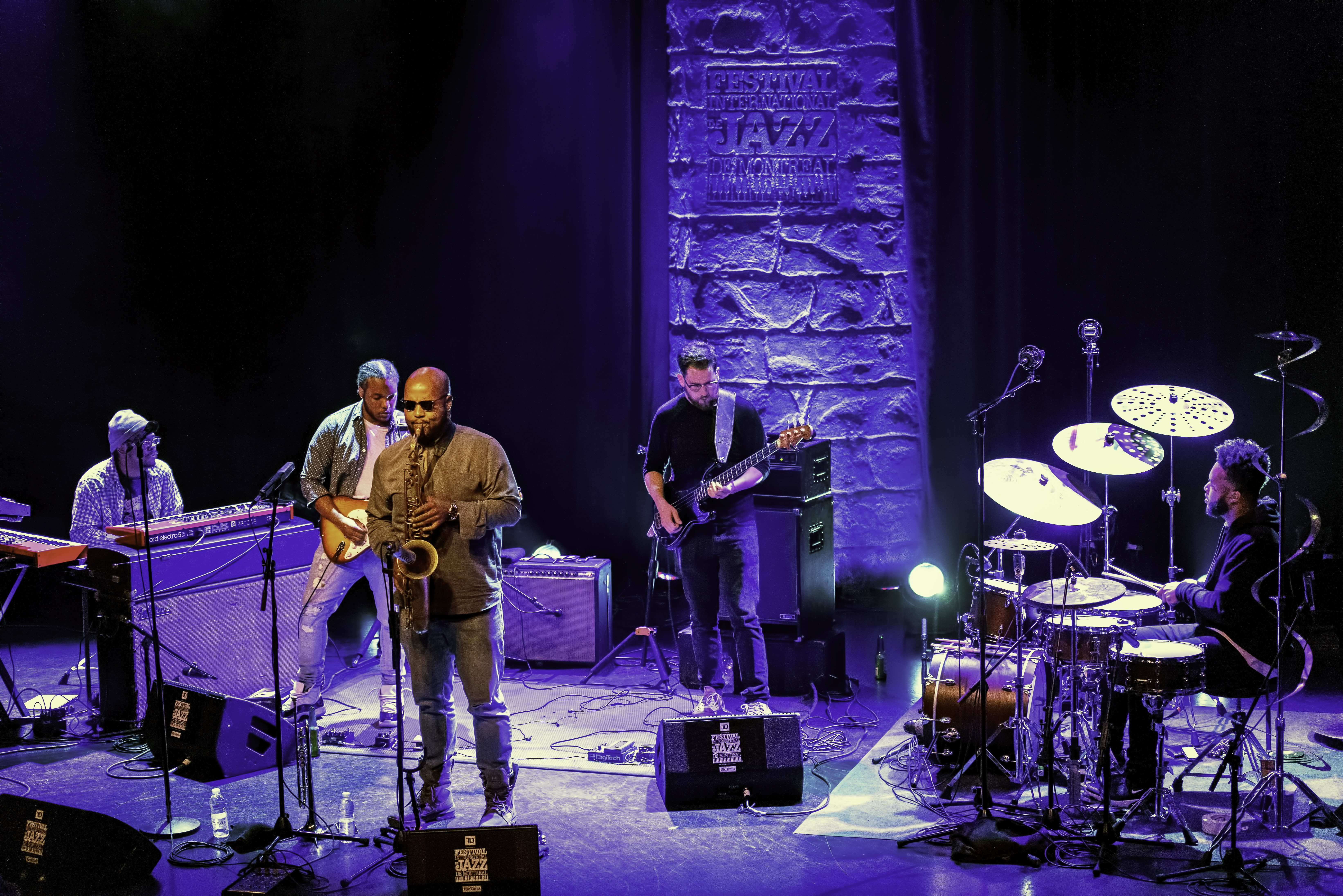 Devonne Harris, Morgan Burrs, Marcus Tenney, Andrew Randazzo and Corey Fonville with Butcher Brown At The Montreal International Jazz Festival 2019