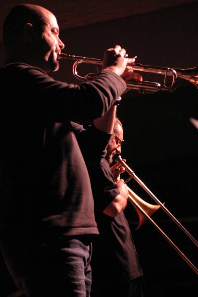 Flavio Boltro and Glenn Ferris with "Mirabassi-Boltro Ferris" at Cully Jazz Festival, Switzerland, 2005