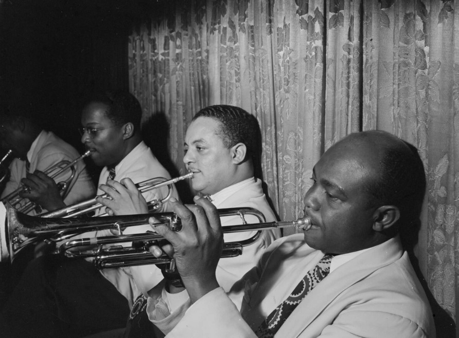 (l to r) Cat Anderson, Franc Williams, Howard "Shorty" Rogers, Shelton "Scad" Hemphill — jazz photo by Daniel Gould | All About Jazz