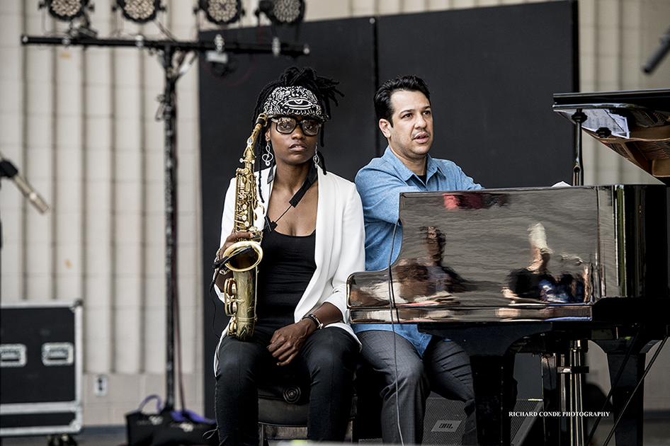 Lakecia Benjamin and Oscar Perez at the 2017 Charlie Parker Jazz Festival