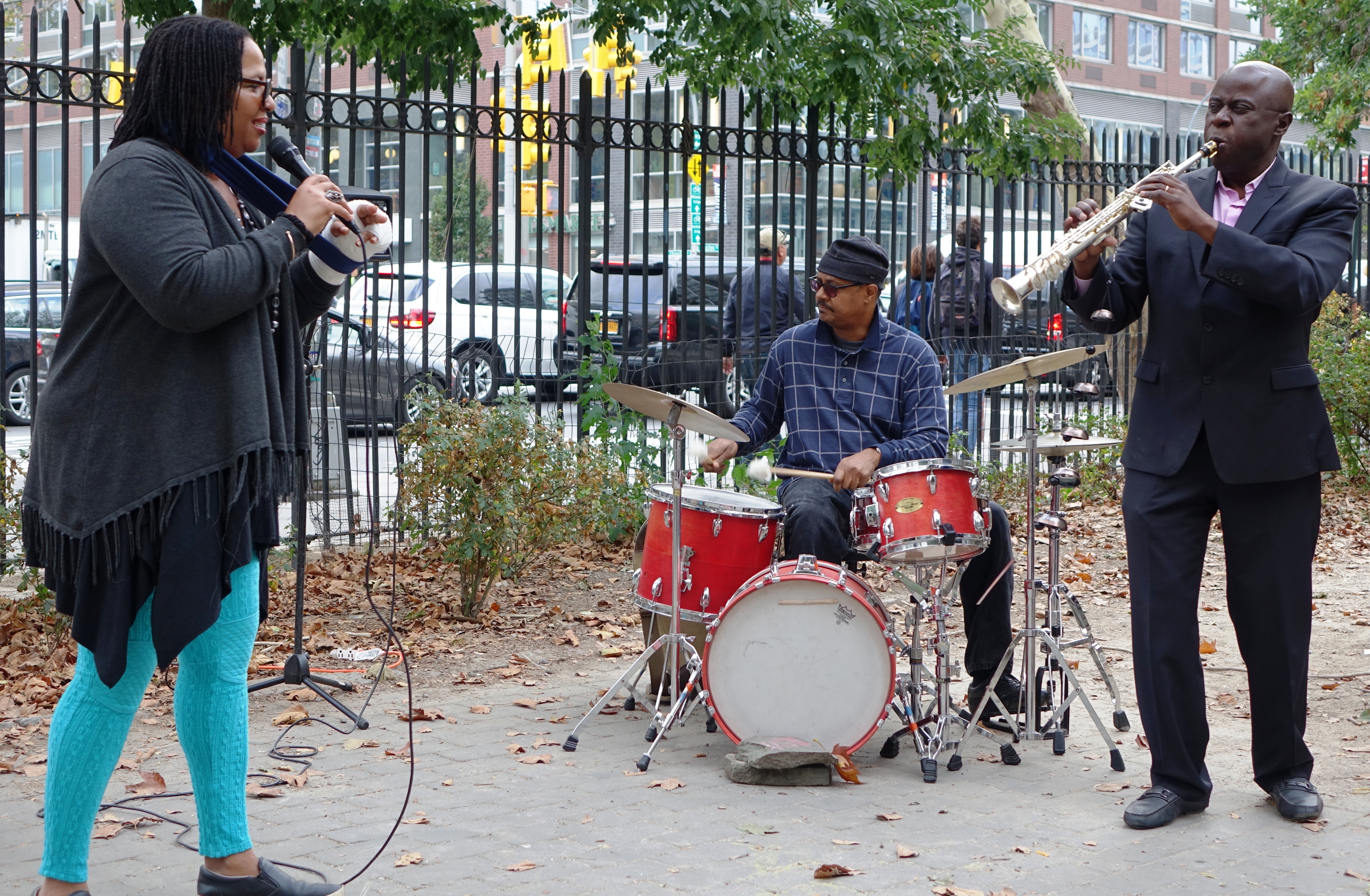 Fay Victor, Reggie Nicholson and Sam Newsome at First Street Green, NYC in September 2017