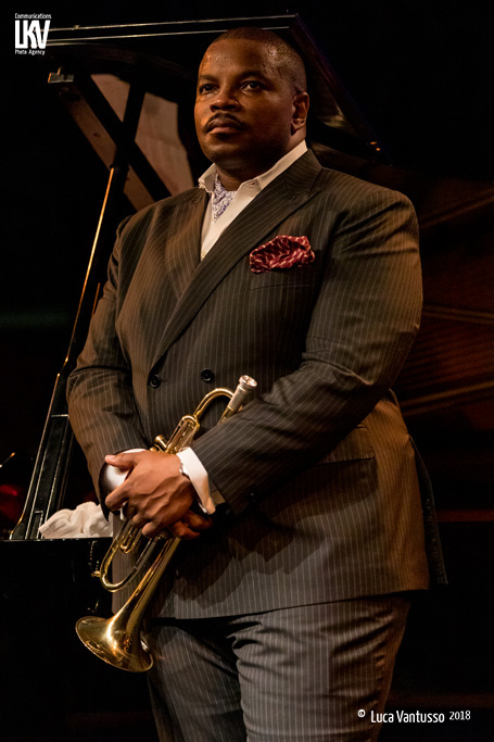 Blue Note Milano 28.10.18 Jeremy Pelt Quartet on stage with Victor Gould on piano, Rashaan Carter on bass and Allan Mednard on drums. © Luca Vantusso for LKV Photo Agency