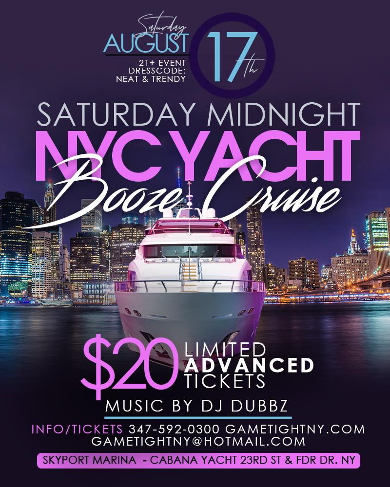 Nyc Yacht Party Saturday Midnight Booze Cruise At Skyport Marina