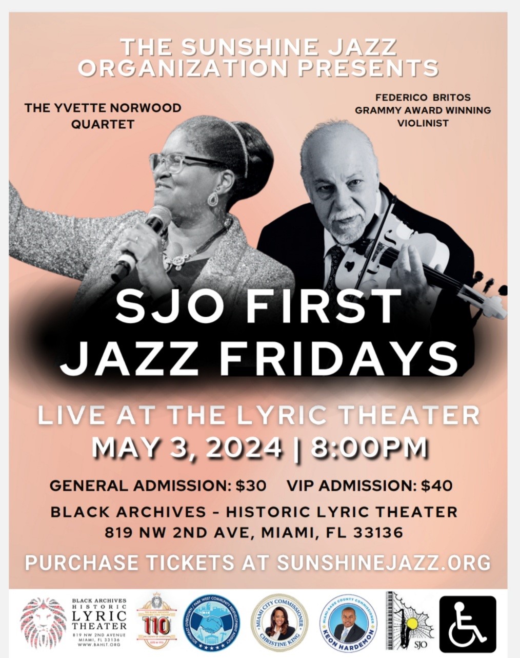 SJO presents "1st Fridays Live At The Lyric", Yvette Norwood Quartet w/ guest Federico Britos, Grammy-award winning Violinist