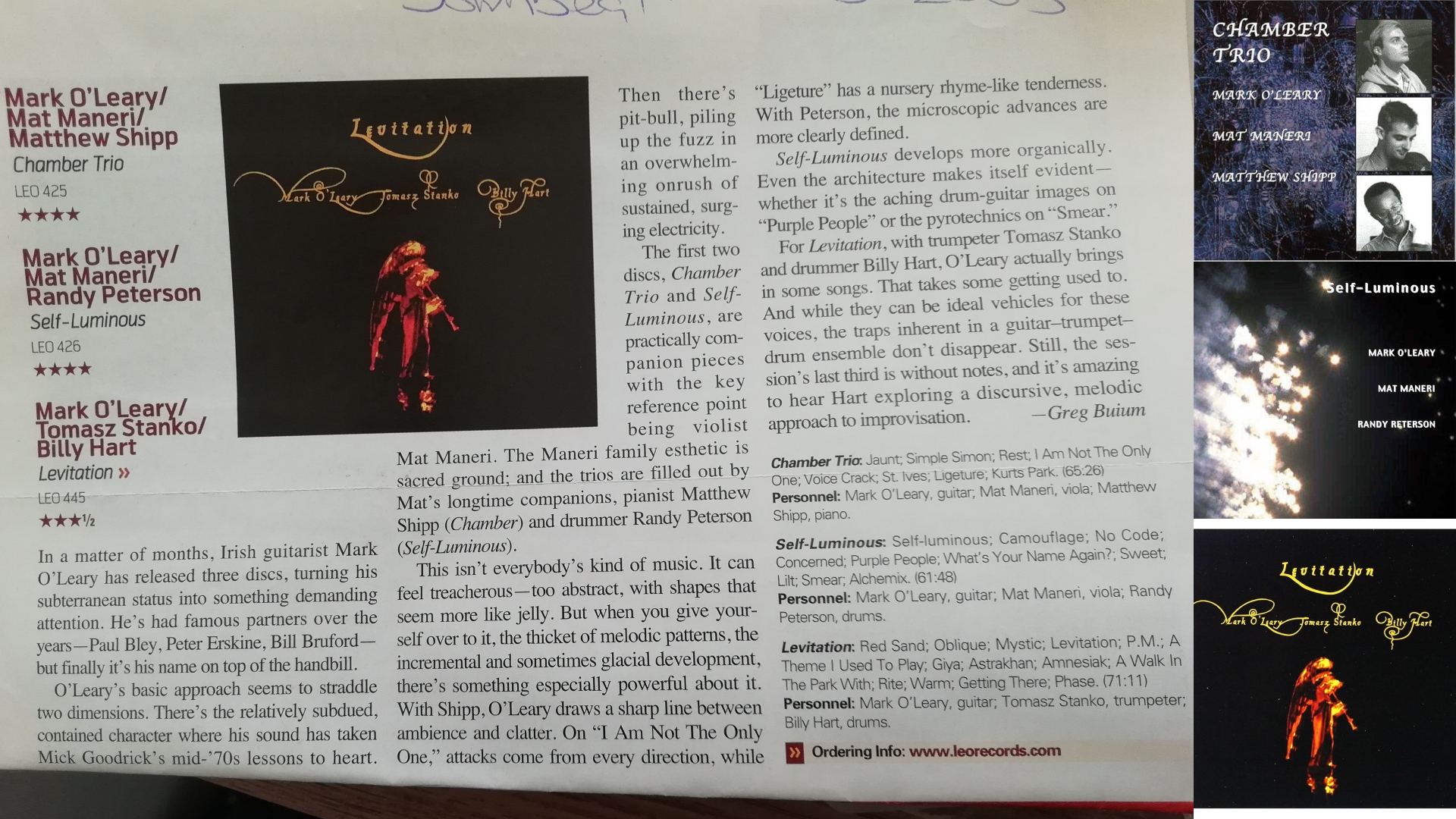 Mark O'Leary Greg Buium Downbeat review