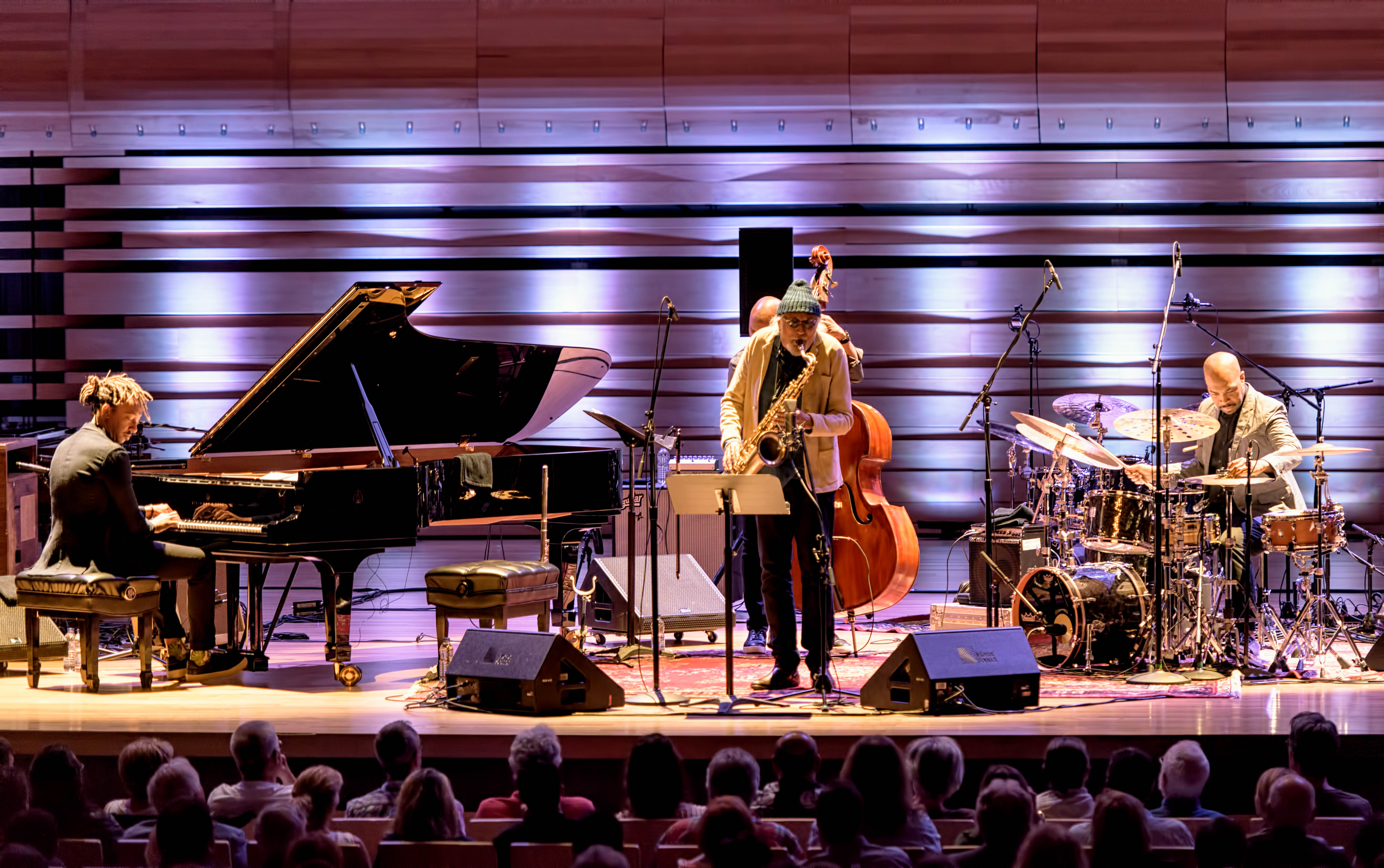 Gerald Clayton, Reuben Rogers, Charles Lloyd and Eric Harland with the Charles Lloyd Quartet at The Montreal International Jazz Festival 2017