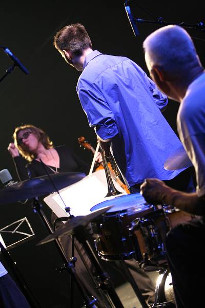 Han Bennink,Thomas Heberer and Mary Oliver with the "ICP Orchestra" at the Amr Jazz Festival, Alhambra, Geneva, Switzerland, Apr