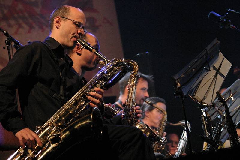 Thomas Danzeisen, Ernie Odoom, Martin Wisard and Stephane Metraux with the Ilorkestra at Amr Jazz Festival, Alhambra, Geneva, SW