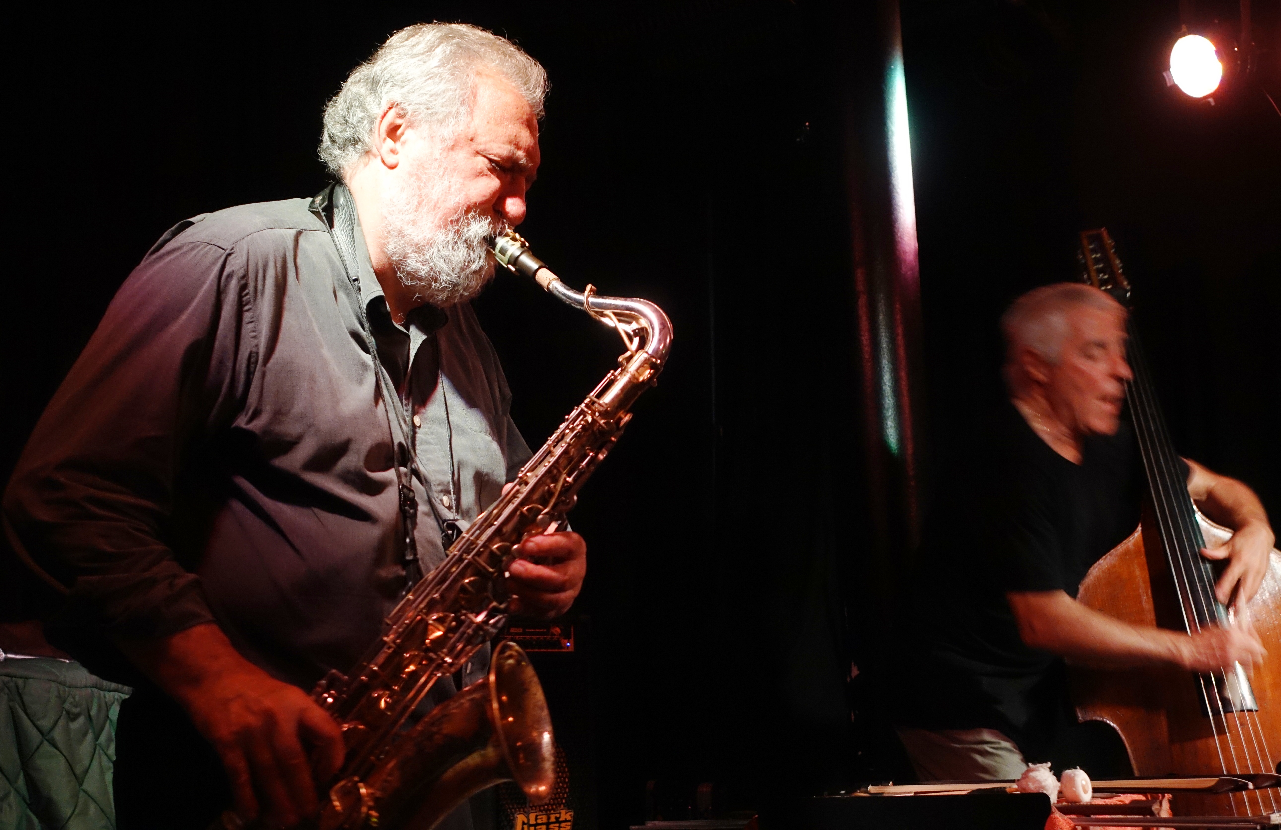 Evan Parker and Barry Guy at the Vortex, London in July 2018