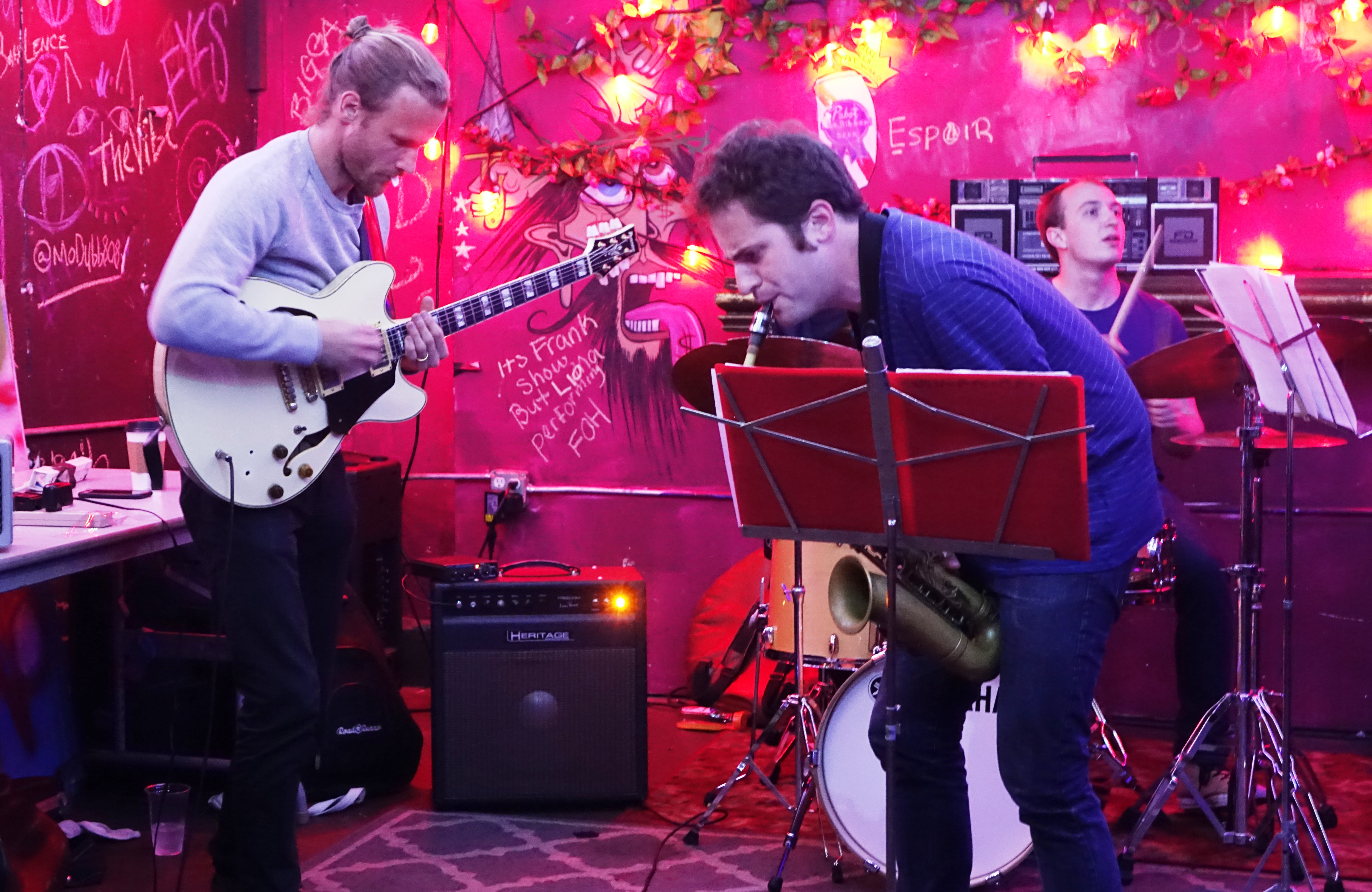 Xander Nayler, Elija Shiffer and Raphael Pannier at the Bushwick Public House, Brooklyn in May 2018