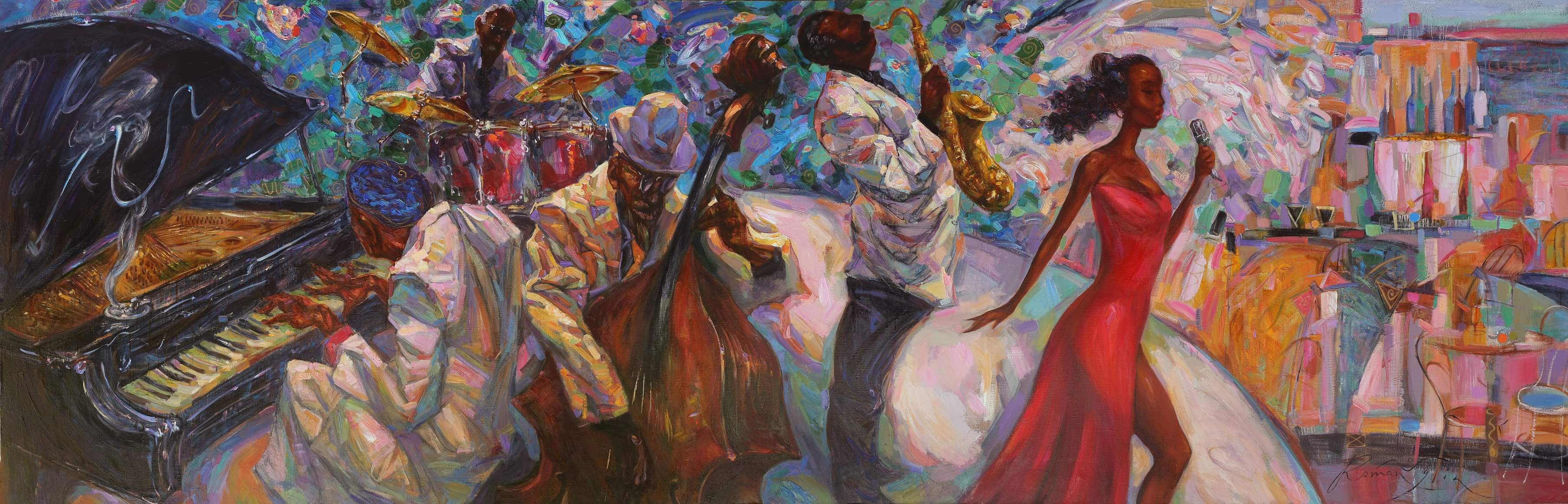 NEW ORLEANS JAZZ. 100X300 cm. oil on canvas. artist ROMAN NOGIN