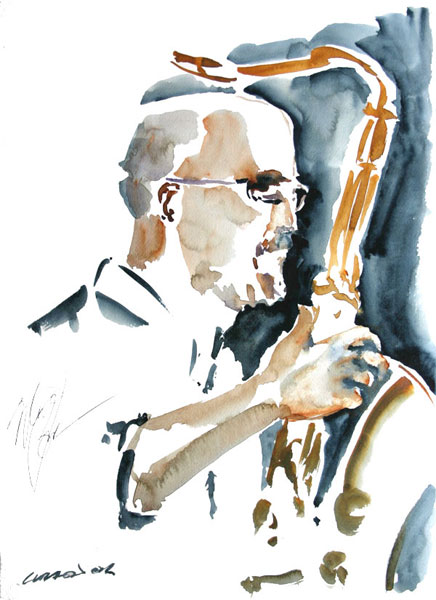 Michael Brecker - Watercolor on Paper 300 GR/MQ - Live at the Concert in Rom Jul 2004 - Villa Celimontana