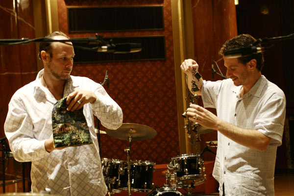 Jeff Ballard and Larry Grenadier During the Soundcheck's Concert of Brad Mehldau Trio, Victoria Hall, Geneva, Switzerland, 2005