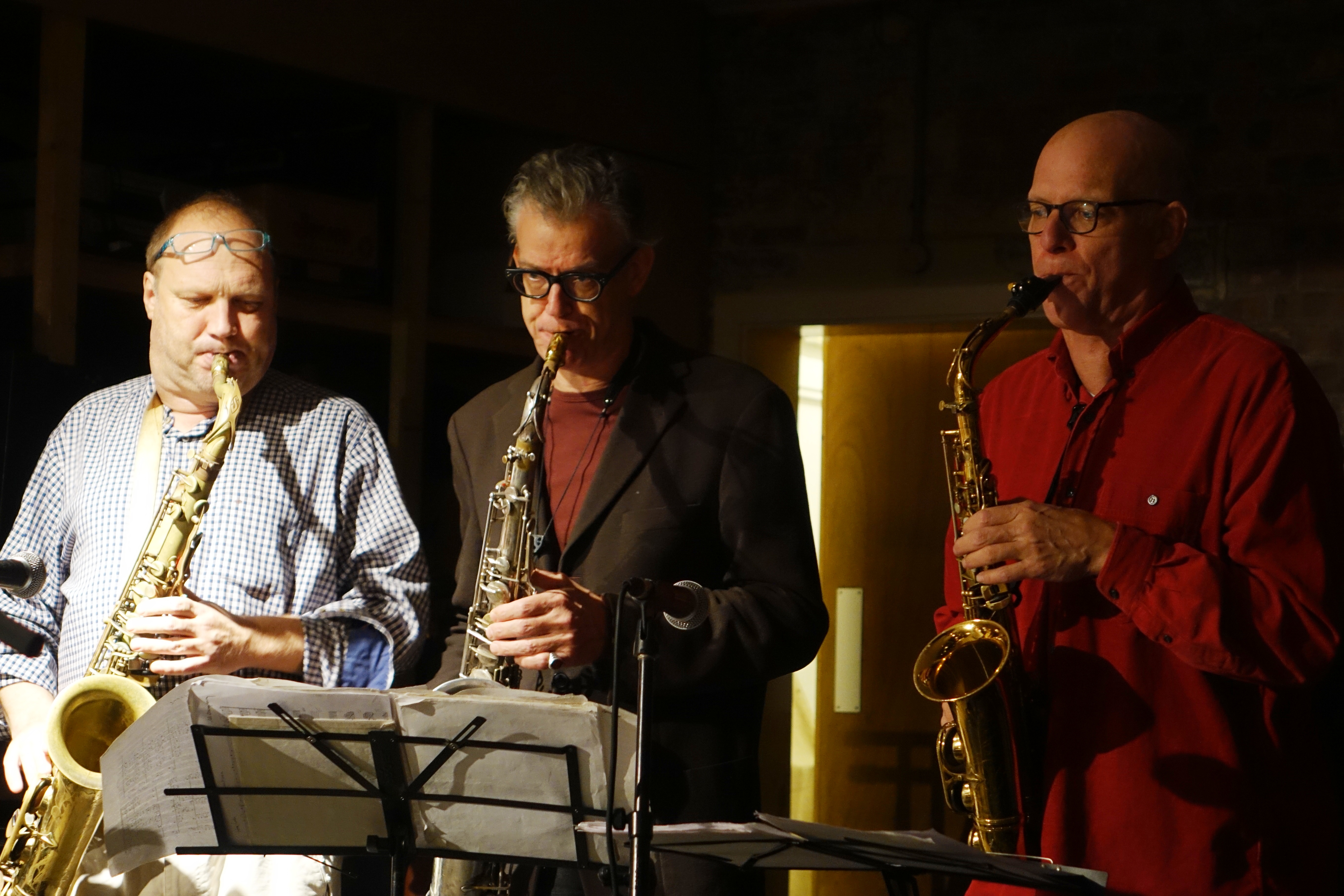 Tobias Delius, Ab Baars and Michael Moore at Cafe Oto, London in December 2018