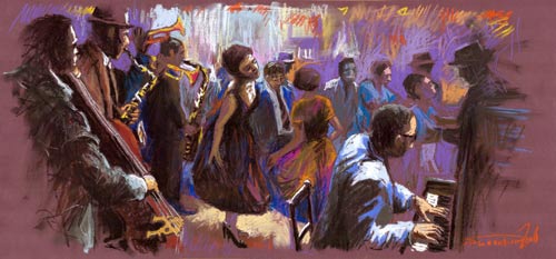 Jazz Club.Pastel on Paper.33x70cm.2006.WWW.Shevchuk.Eu