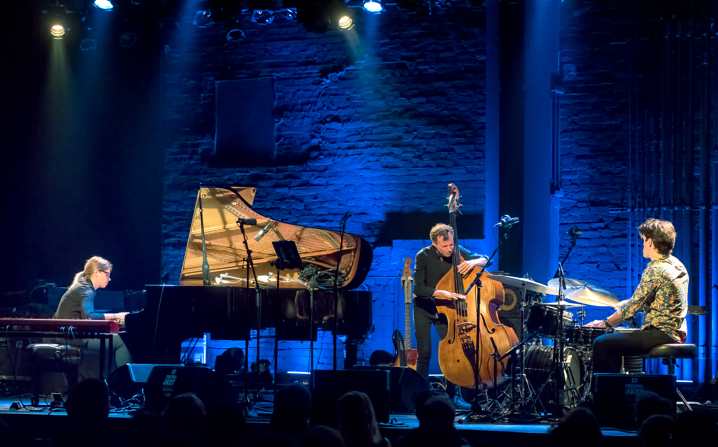 Emie Rioux-Roussel, Nicolas Bedard and Dominic Cloutier with the Emie Rioux-Roussel Trio at The Montreal International Jazz Festival 2018