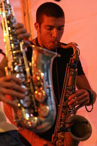 Reto Suhner's Sax and Guillaume Perret at the Jazz Festival Des Cropettes de L'Amr, Geneva, Switzerland,2005