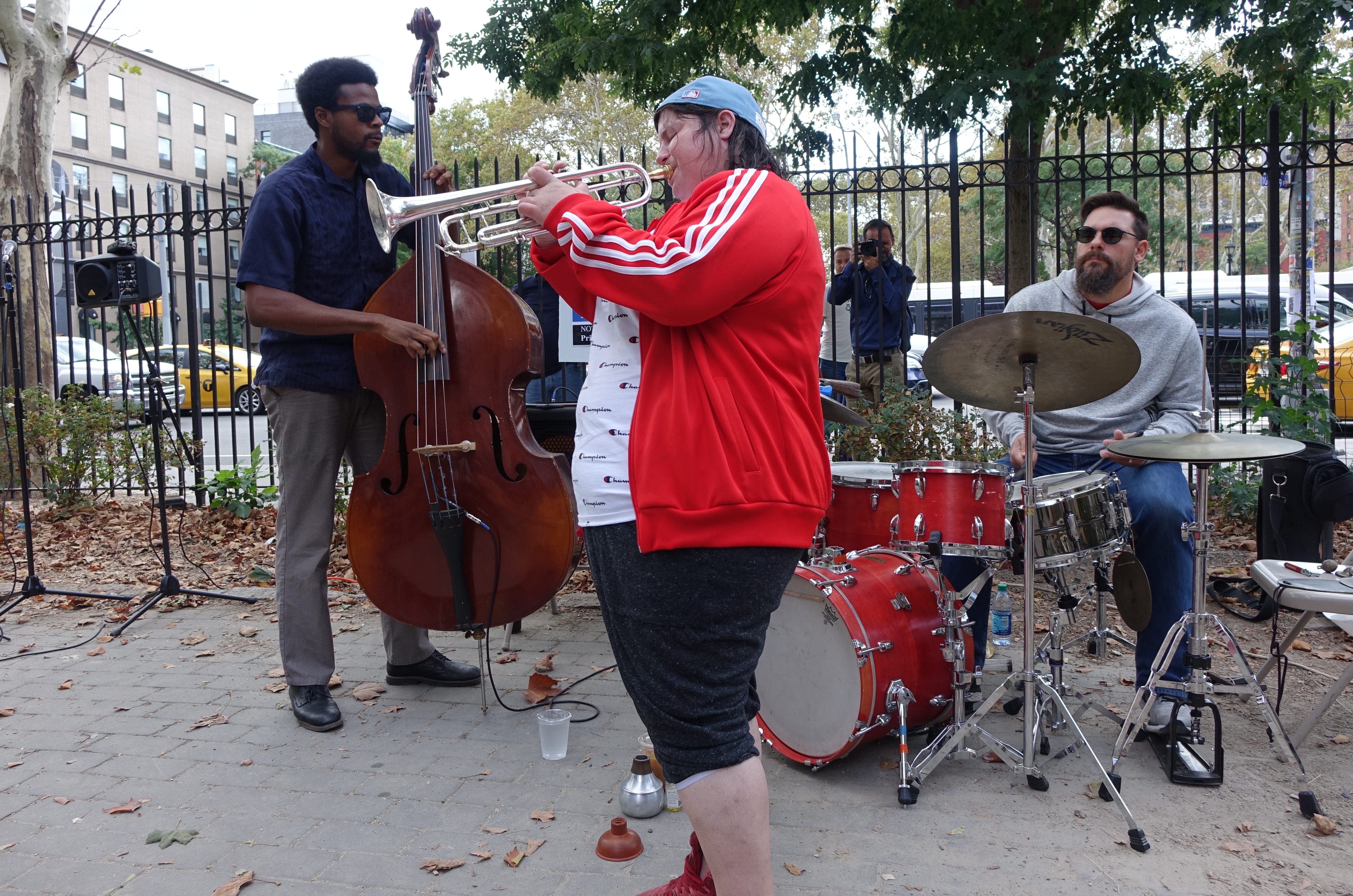 Luke Stewart, Jaimie Branch and Mike Pride at First Street Green, NYC in September 2017