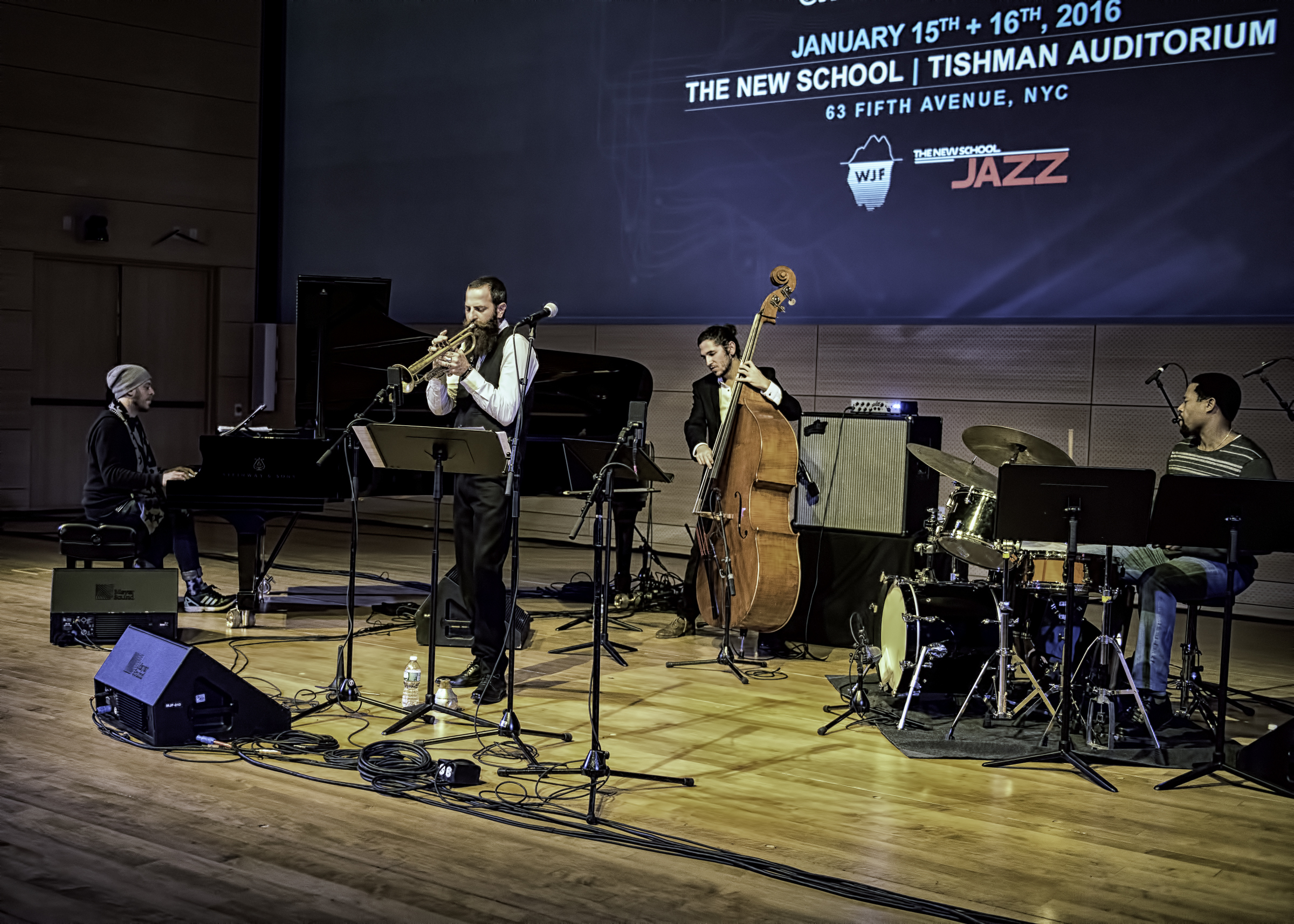 Jason Linder, Avishai Cohen, Tal Mashiach and Nasheet Waits with the Avishai Cohen Quartet At The NYC Winter Jazzfest 2016