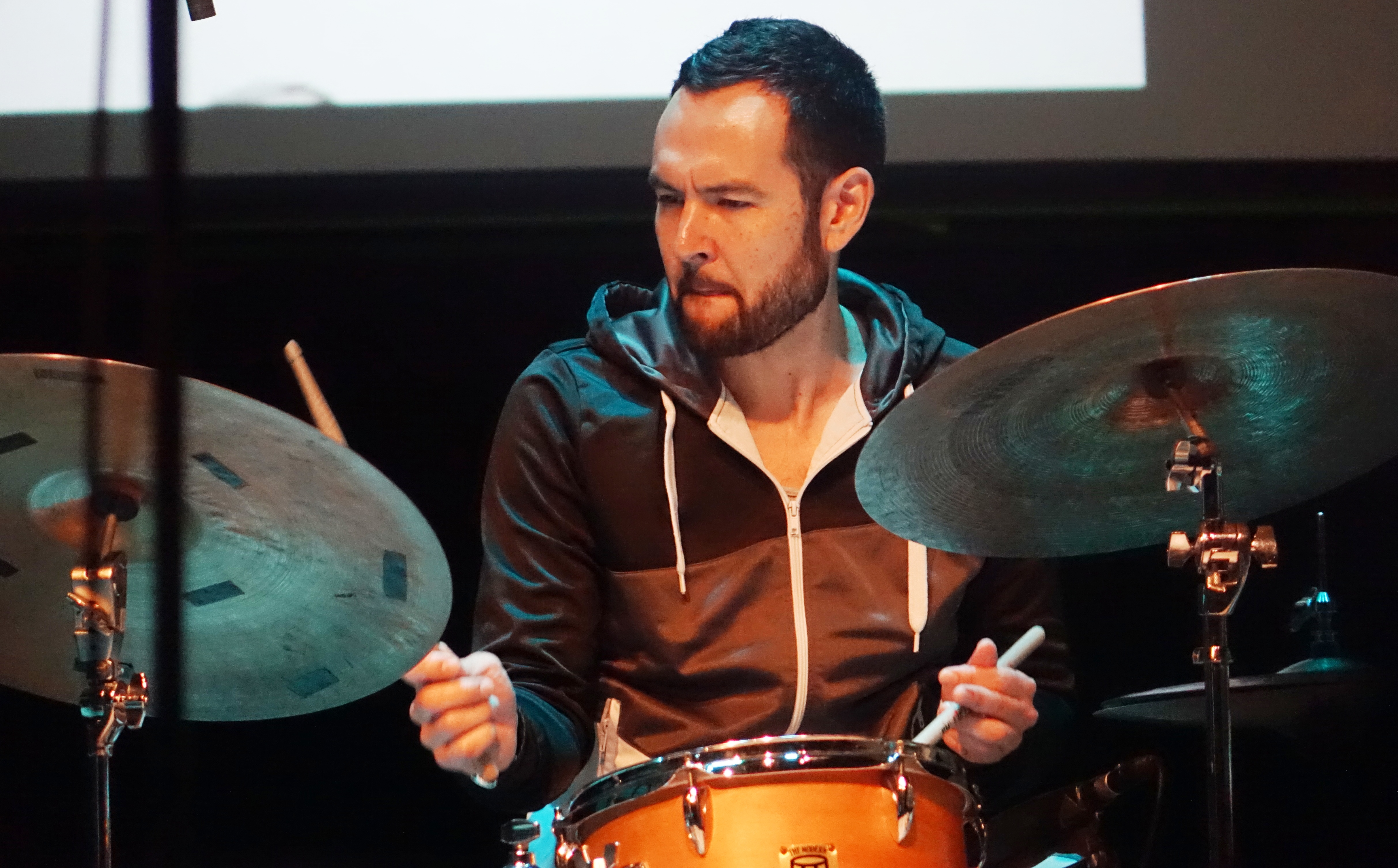 Tomas Fujiwara at the Vision Festival in Roulette, Brooklyn in June 2019