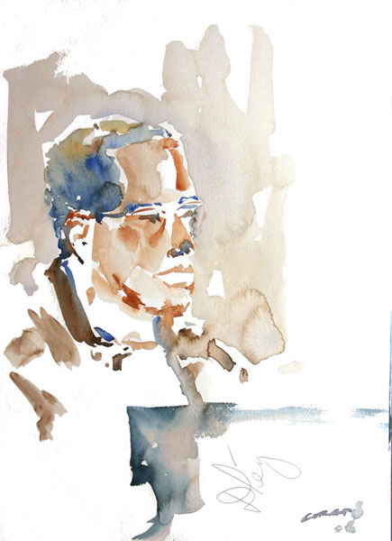 Danilo Perez 36cm X50CM - Watercolor on Paper 300 GR/MQ - Live at the Concert in Rom July 2004 Classico Village