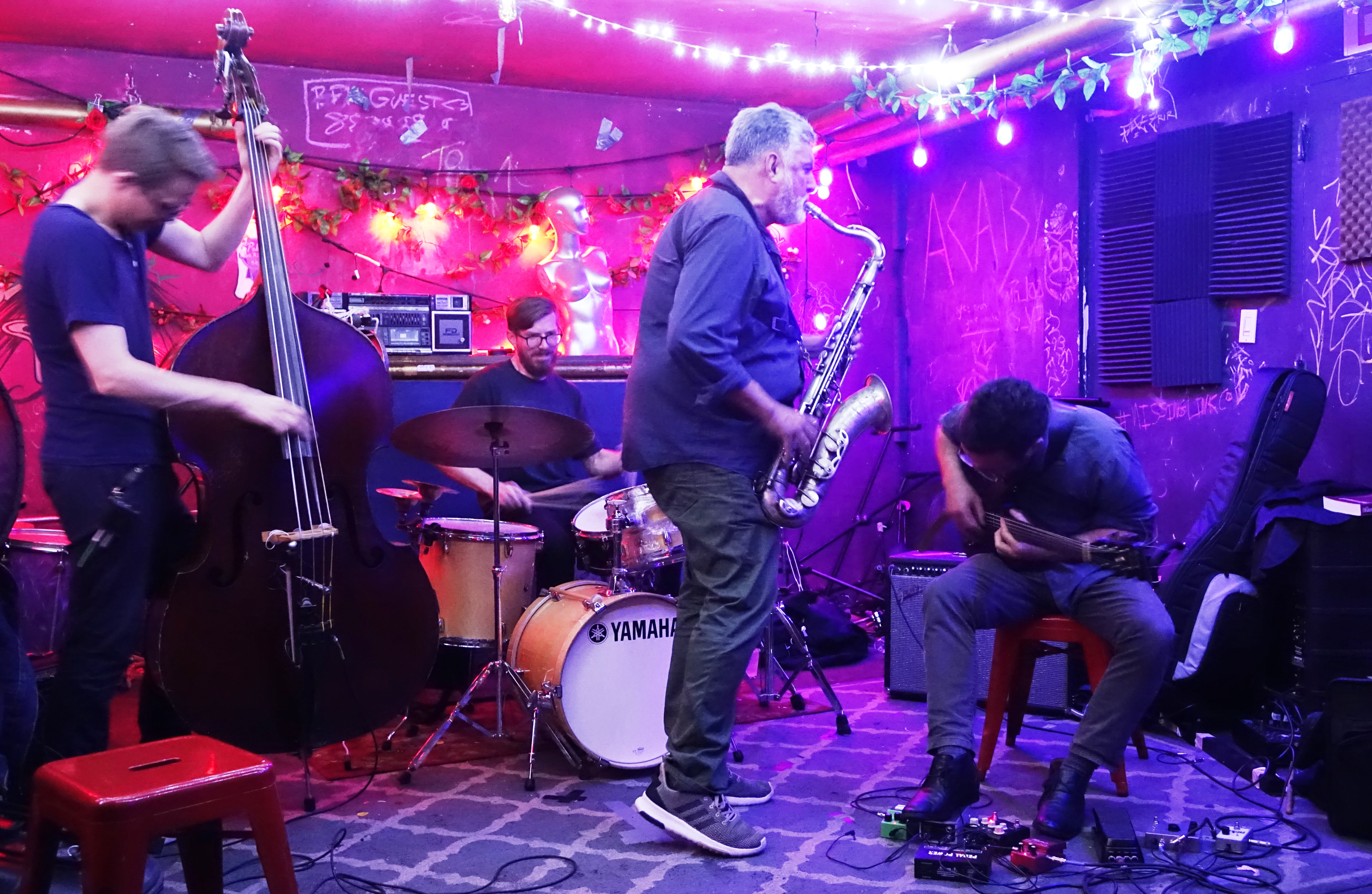 Eivind Opsvik, Tony Malaby, Colin Hinton and Todd Neufeld at the Bushwick Public House, Brooklyn in June 2019