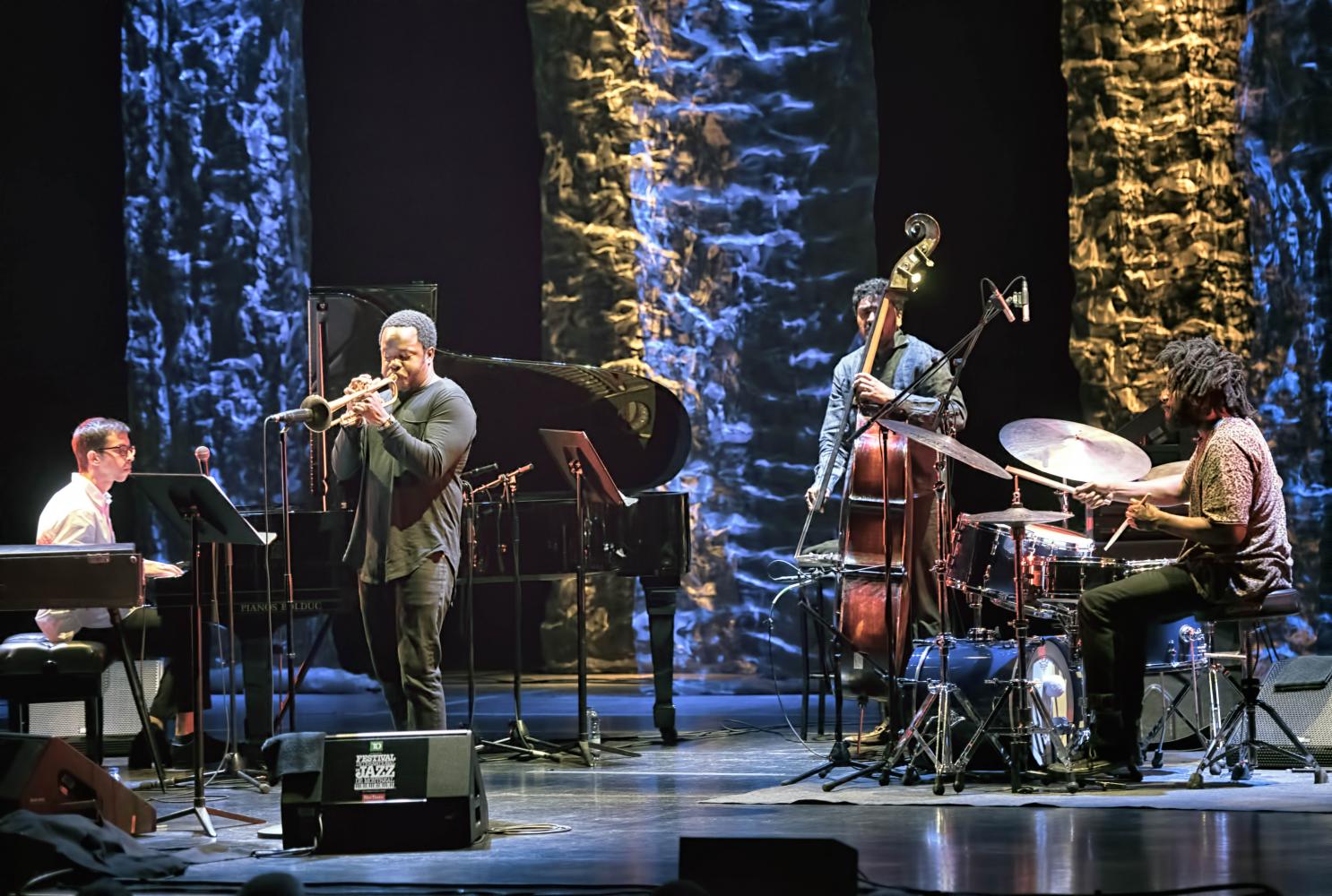 Sam Harris, Ambrose Akinmusire, Harish Raghavan and Justin Brown with the Ambrose Akinmusire Quartet at The Montreal International Jazz Festival 2017