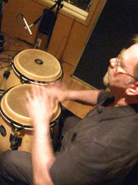 Lynn Playing Congas a the Recording of "Azure Intention."