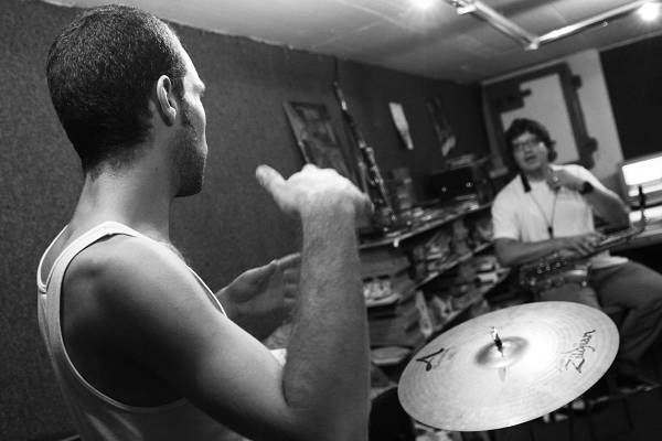 Cyril Regamey and Stefano Saccon During a Rehersal for the Group "Stratometric", Geneva, Switzerland, 2005