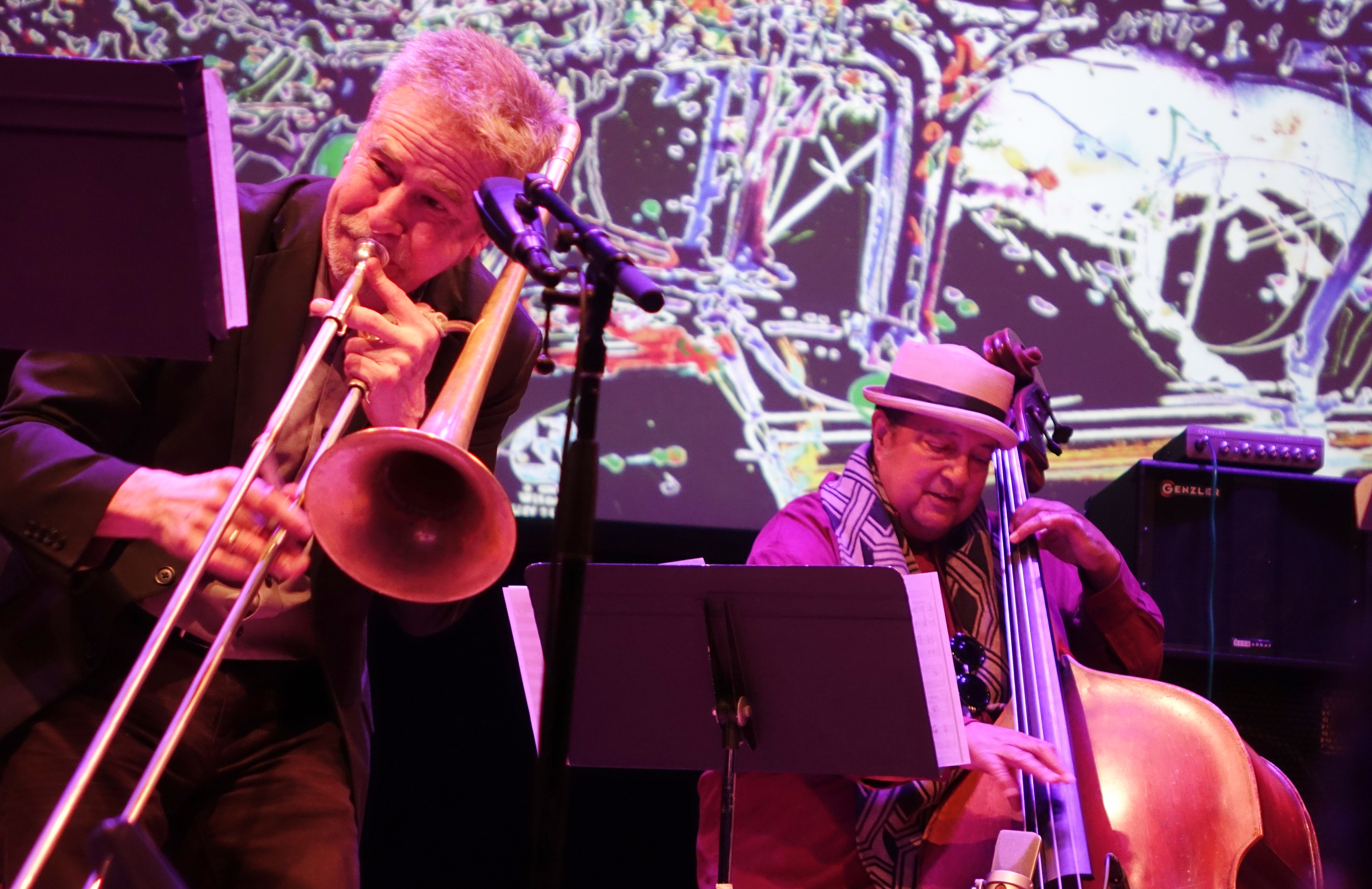 Steve Swell and Harrison Bankhead at Roulette, Brooklyn in May 2018