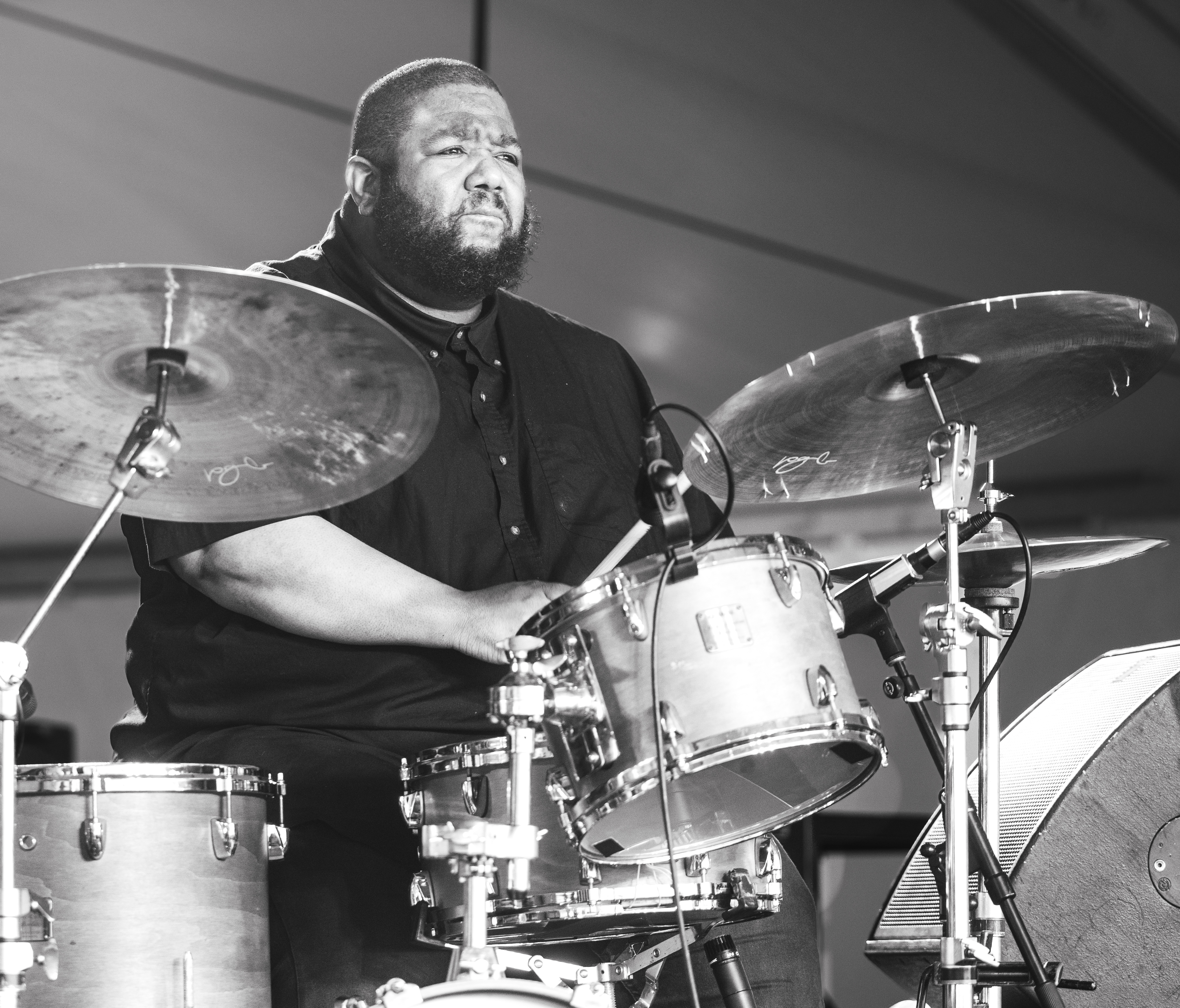 Tyshawn Sorey with the Linda May Han Oh Trio at the 2026 Newport Jazz Festival — jazz photo by Dave Kaufman | All About Jazz