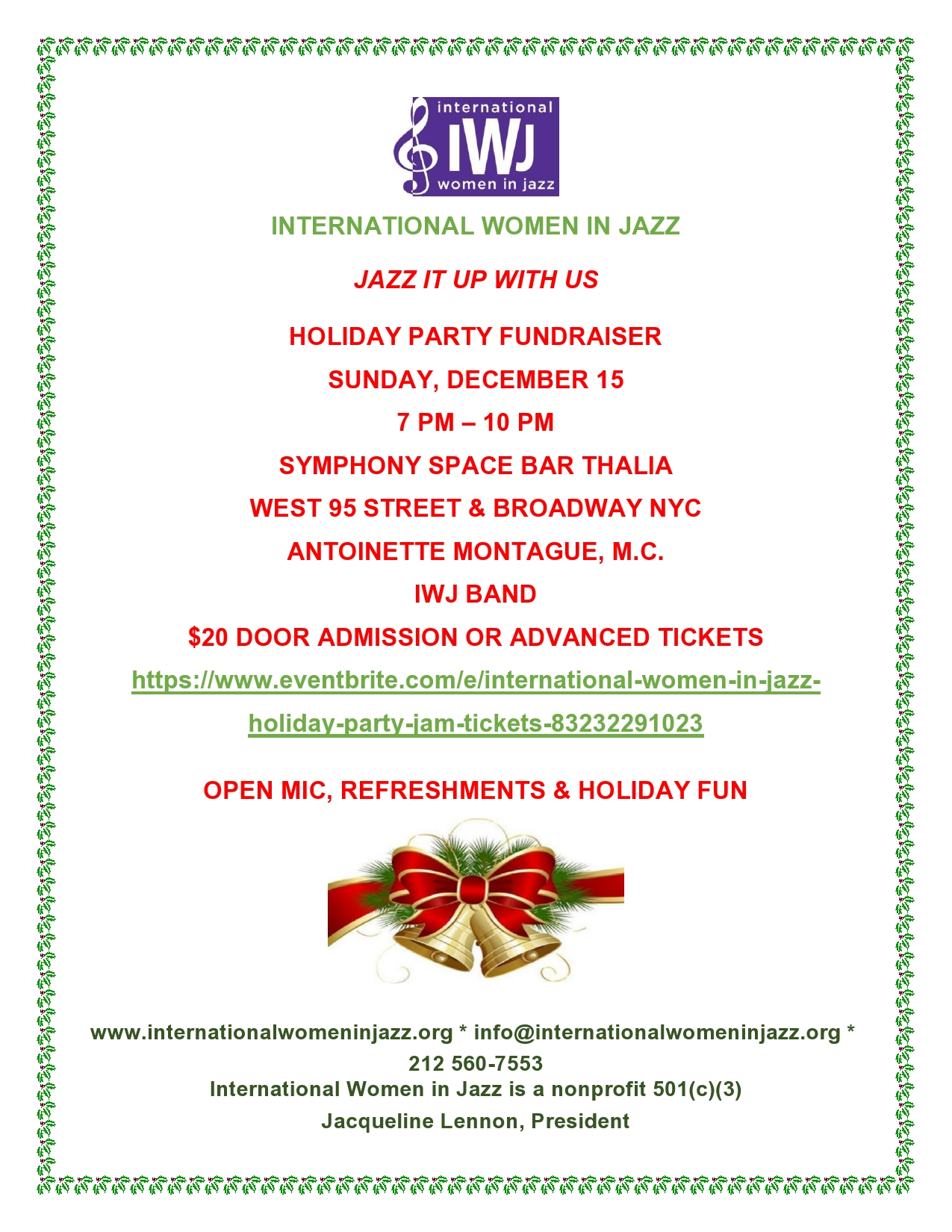 International Women In Jazz Holiday Jazz & Open Mic