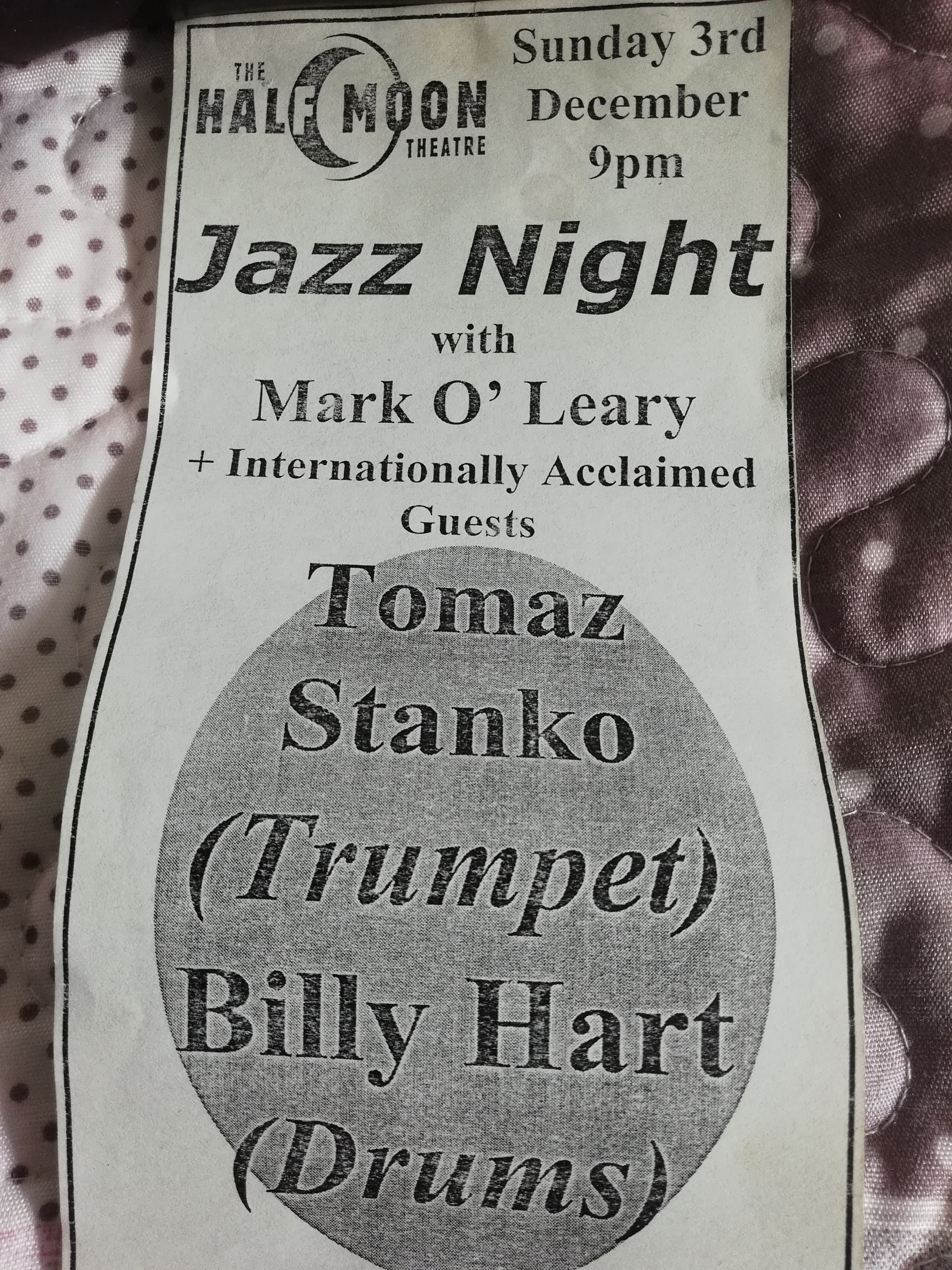 Mark O'Leary Tomasz Stanko Billy Hart concert flier