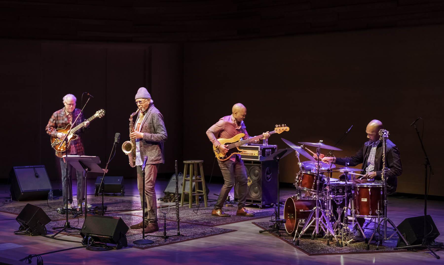 Bill Frisell, Reuben Rogers, and Eric Harland with Charles Lloyd at the Musical Instrument Museum in Phoenix