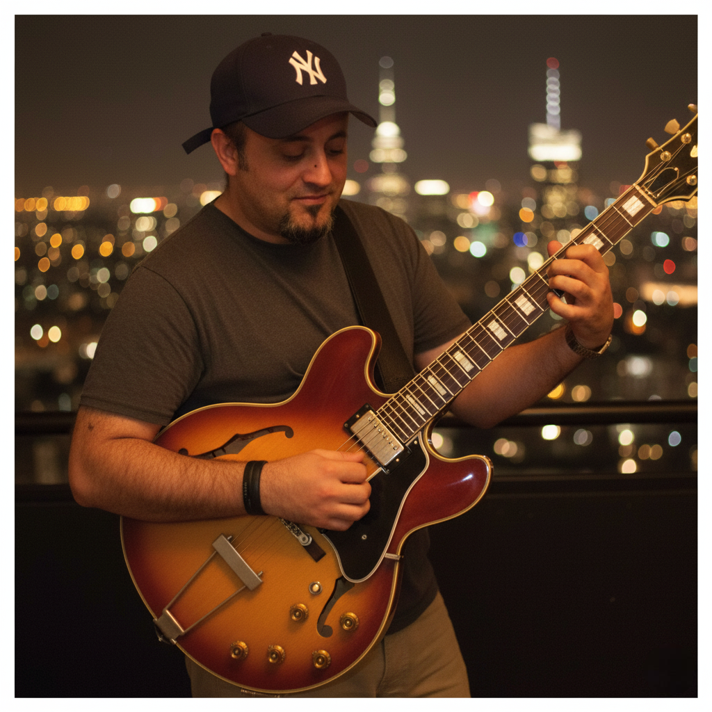 Nacho Valenciaga playing guitar at night — jazz photo by Nacho Valenciaga | All About Jazz