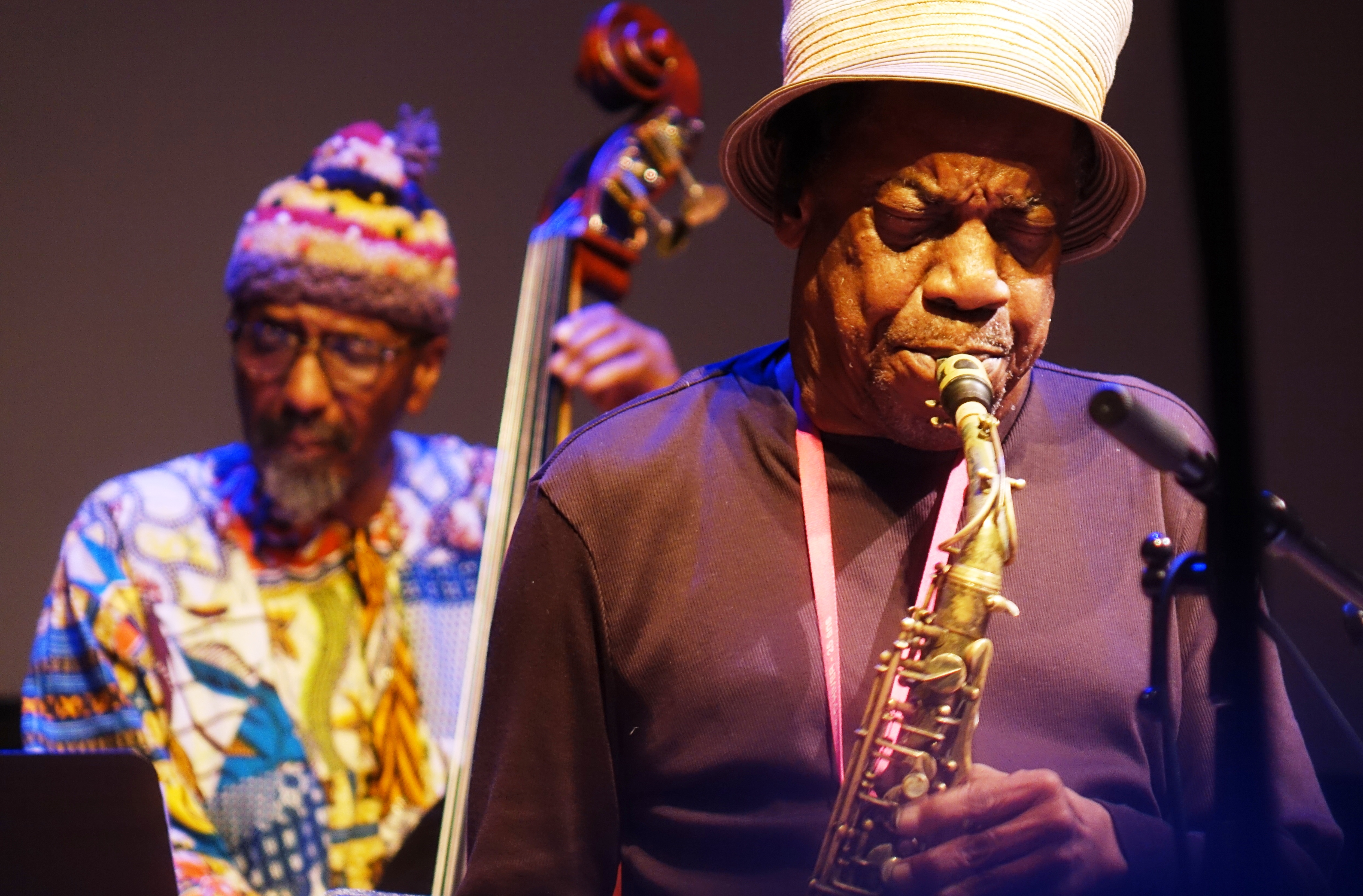 William Parker and Jemeel Moondoc at the Vision Festival at Roulette, Brooklyn in May 2018