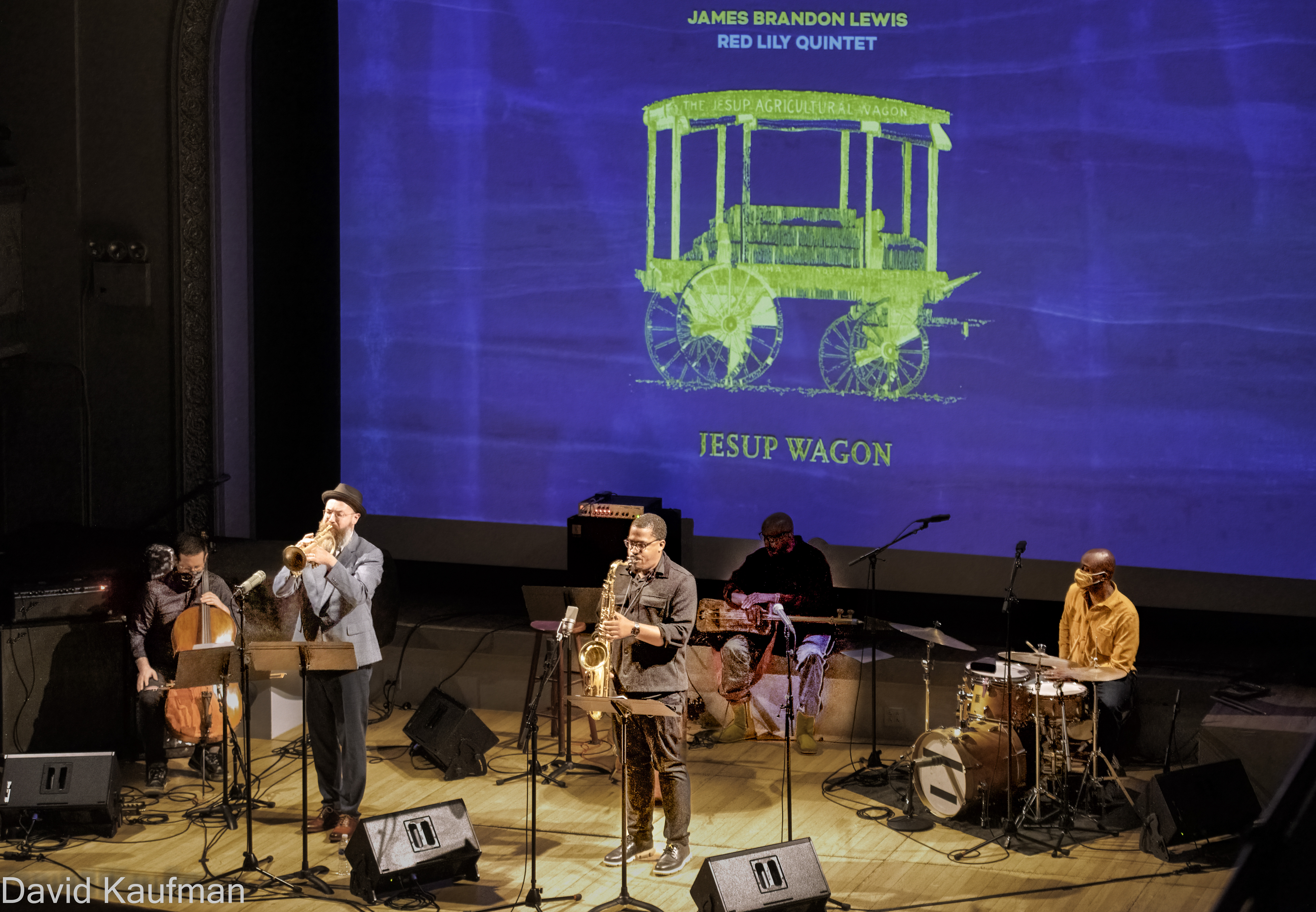 Chris Hoffman, Kirk Knuffke, James Brandon Lewis, William Parker and Chad Taylor with the Red Lily Quartet at Roulette in New York City