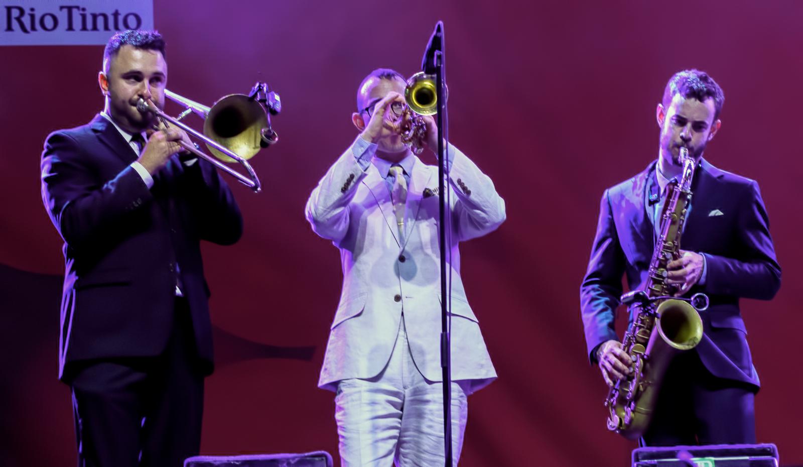 Rob Edwards, Jason Prover and Nick Myers with the Hot Sardines at The Montreal International Jazz Festival 2016