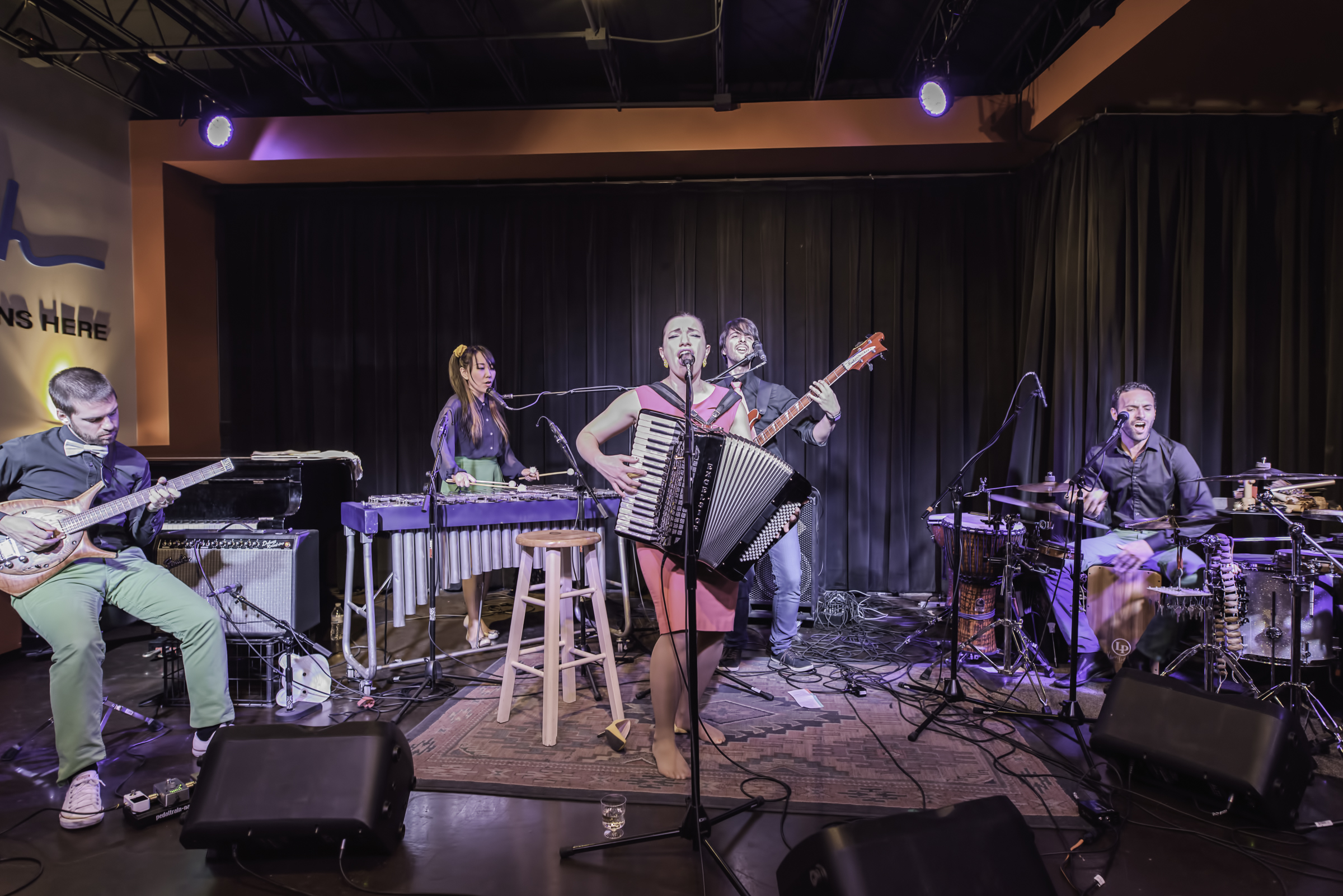 Ignacio Hernandez, Mika Mimura Erickson, Magda Giannikou, Andres Rotmistrovsky and Marcelo Woloski with Banda Magda at the Nash in Phoenix