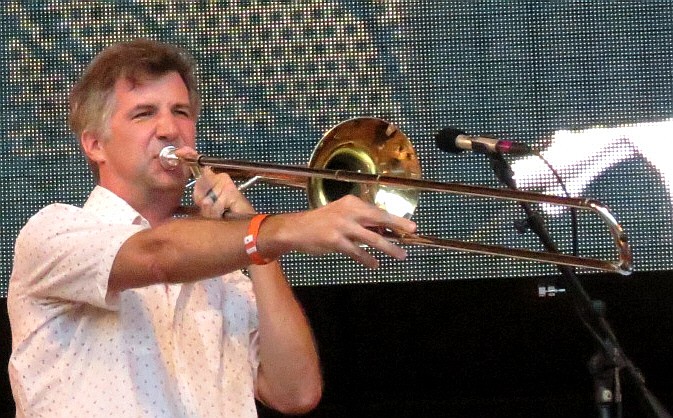 Jeb bishop with hamid drake and bindu at 2013 chicago jazz festival