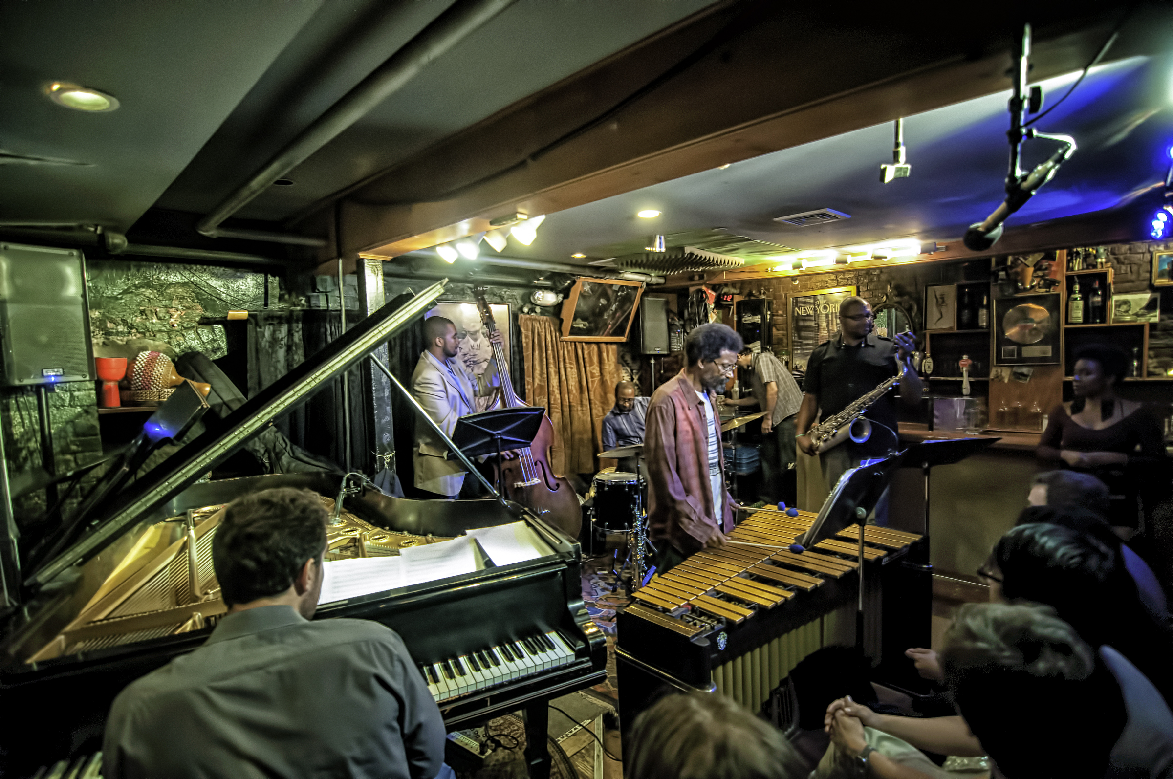 Aaron goldberg, steve nelson, jimmy greene, and russell hall with the quincy davis sextet at smalls jazz club