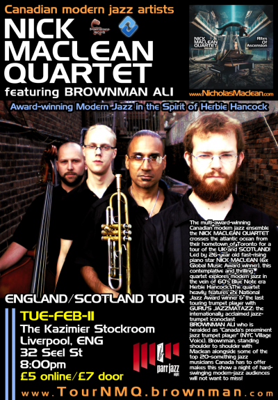 NICK MACLEAN QUARTET Feat. BROWNMAN ALI (Liverpool) at The Kazimier Stockroom