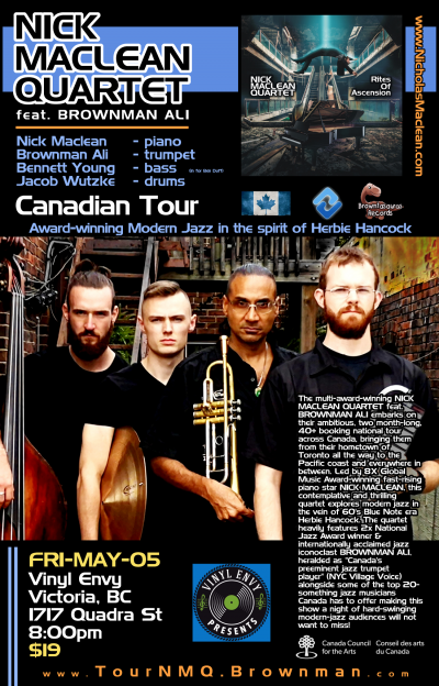 NICK MACLEAN QUARTET Feat. BROWNMAN ALI (Victoria) at Vinyl Envy - event poster NICK MACLEAN QUARTET Feat. BROWNMAN ALI (Victoria) at Vinyl Envy