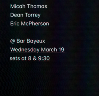 Micah Thomas Trio at Bar Bayeux - event poster Micah Thomas Trio at Bar Bayeux